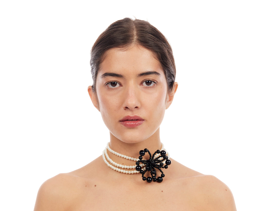 Bloom Armor Choker - Black & Pearl
