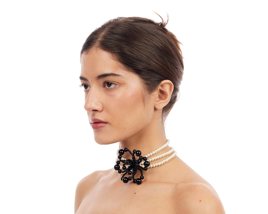 Bloom Armor Choker - Black & Pearl