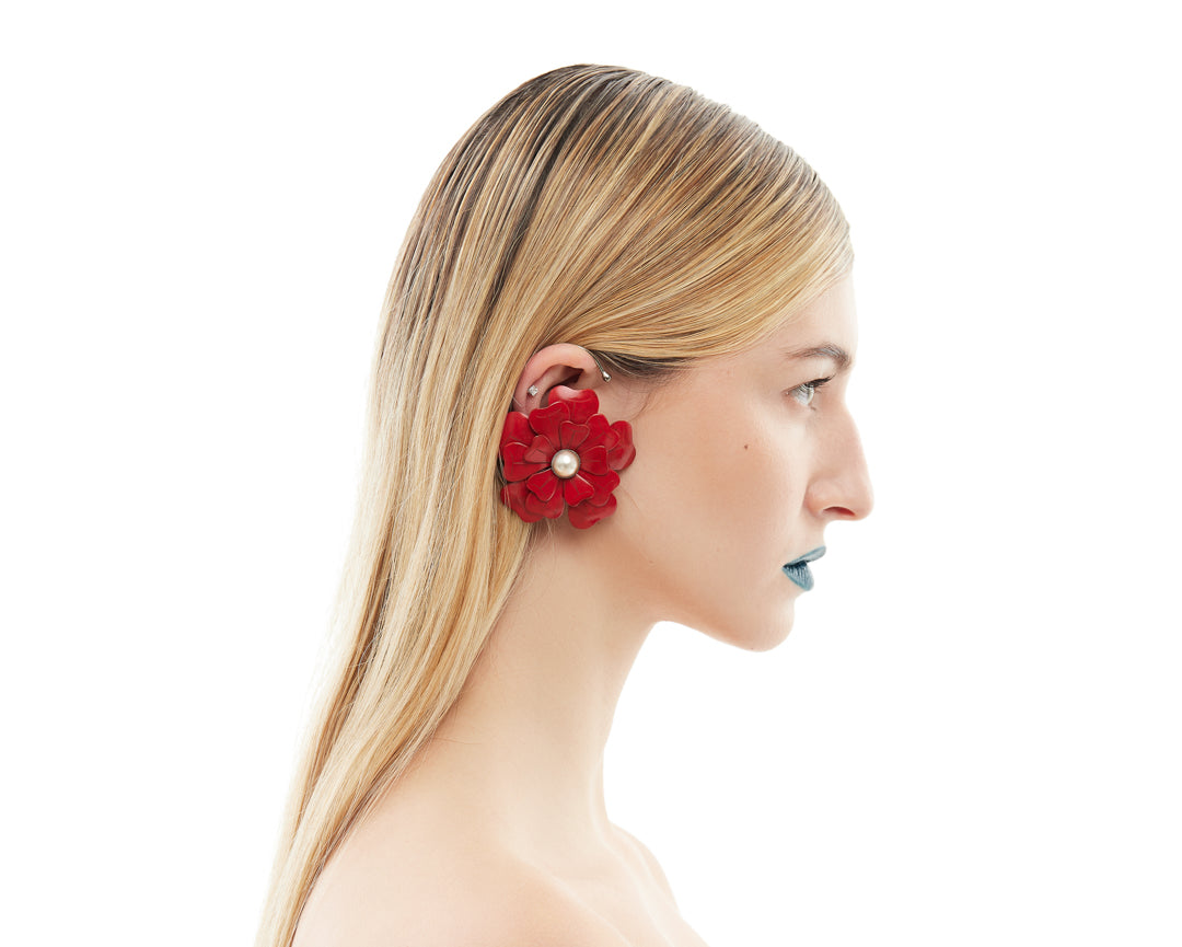 Solitary Bloom Earcuff - Red