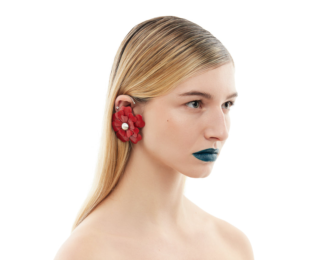 Solitary Bloom Earcuff - Red
