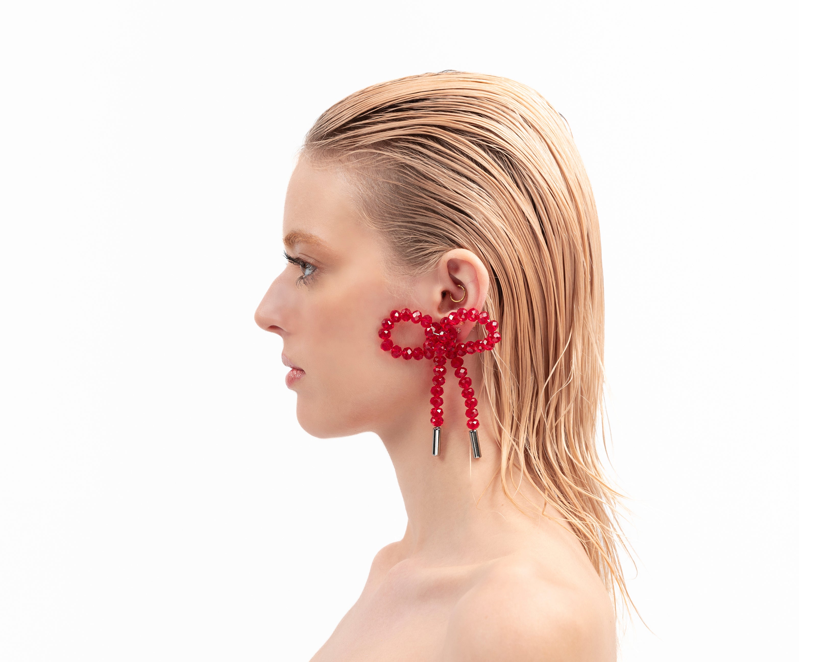 Lady Ribbon Earrings - Translucent Red